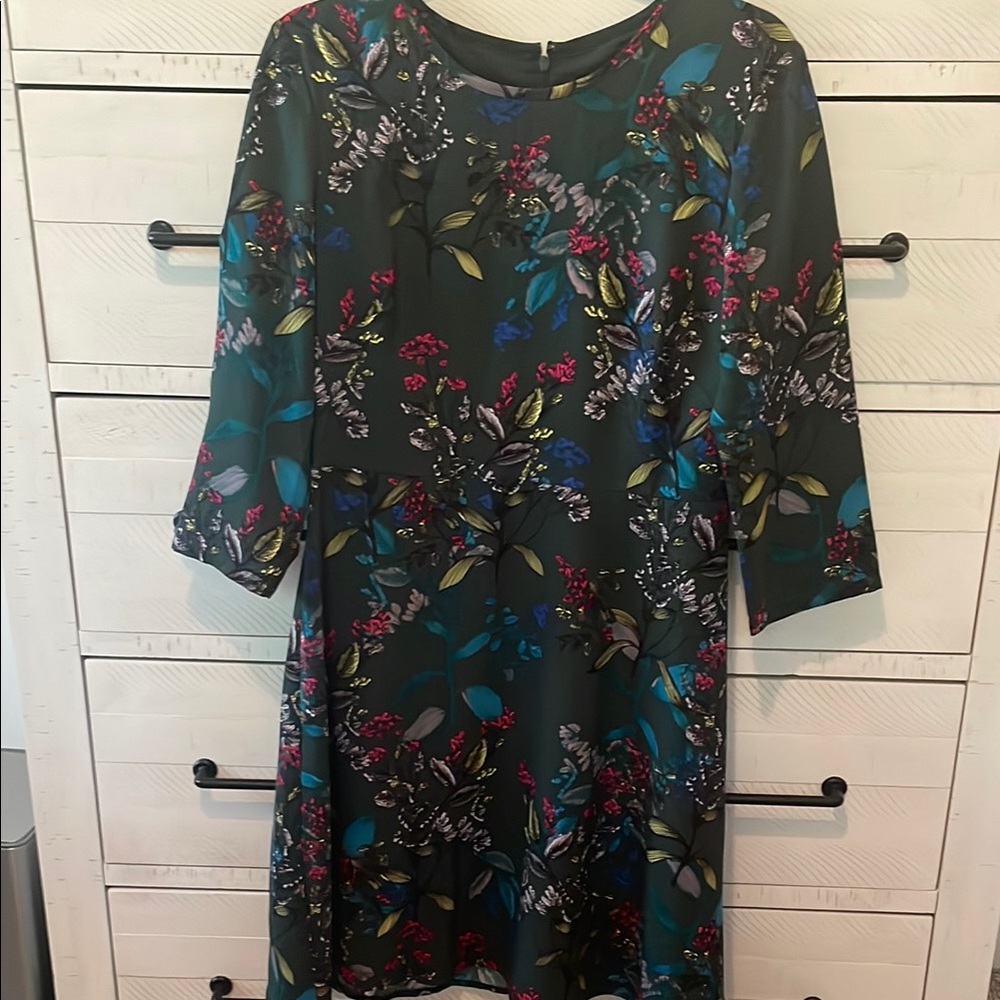 Banana Republic A-Line Dress Dark Green 3/4 Sleeve